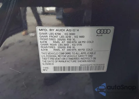 2014 Audi Q7 3.0T Premium из США, поврежденный, VIN WA1CGAFE7ED015445